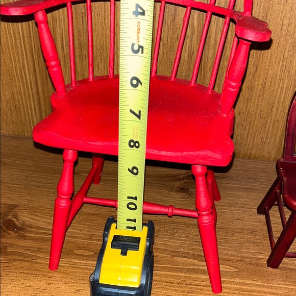 Set of 3 Miniature doll, Red and Burgandy painted Wooden Chairs, 3rd chair sold - Picture 10 of 10